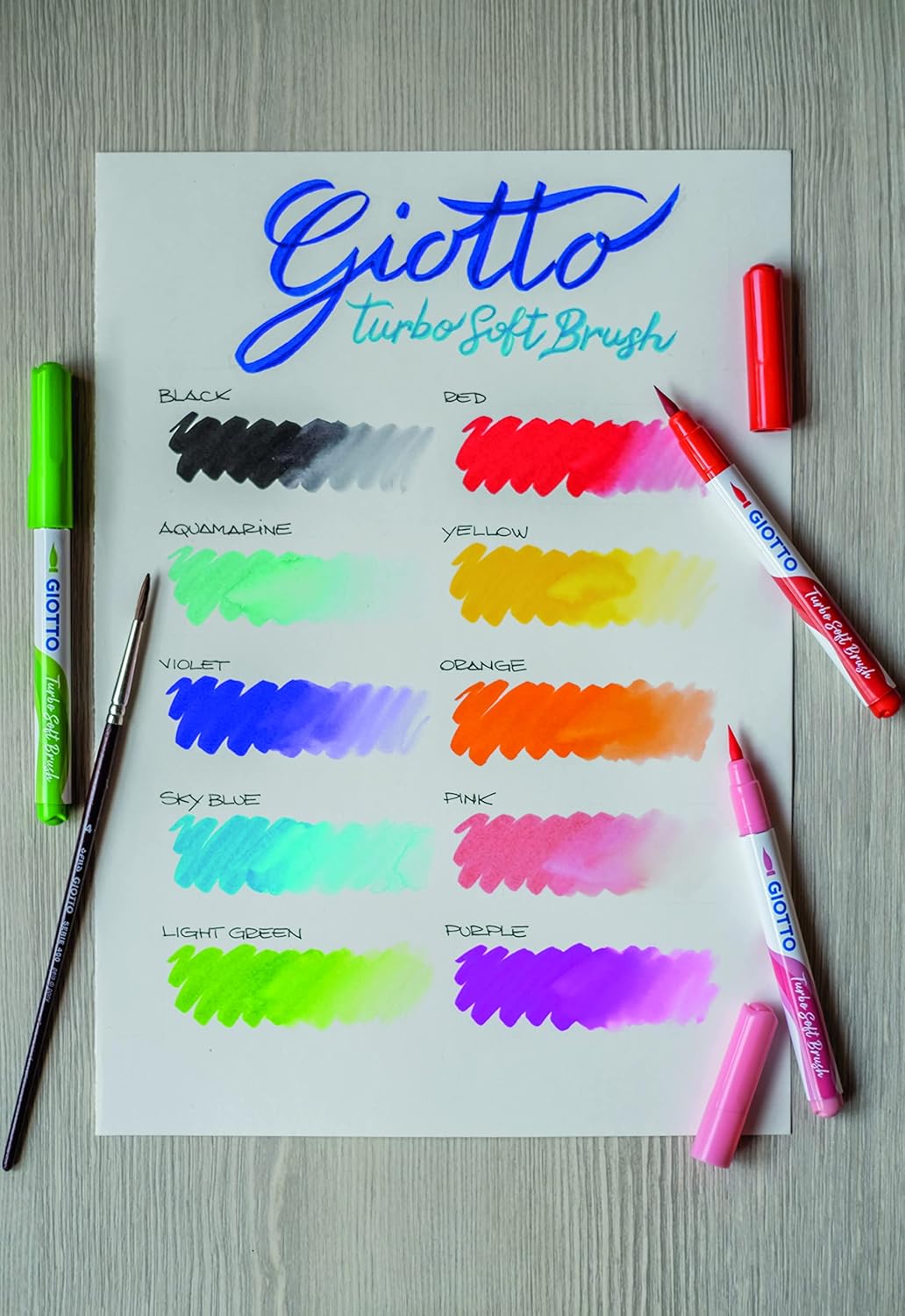 Акварелни маркери GIOTTO Turbo Soft Brush, връх тип четка, 10 интензивни цвята