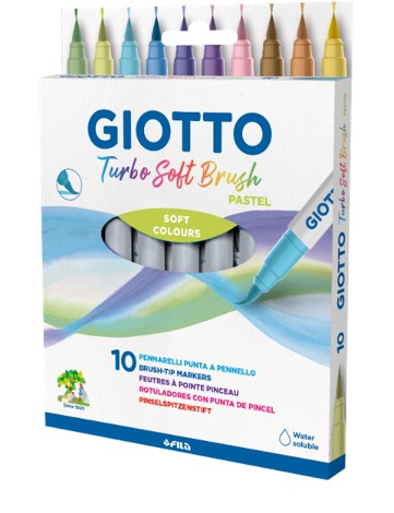Акварелни маркери GIOTTO Turbo Soft Brush, връх тип четка, 10 пастелни цвята