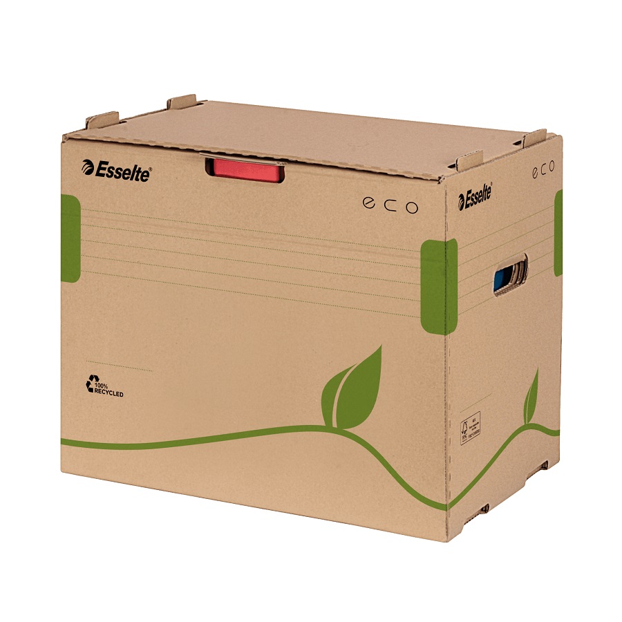 Архивен кашон Esselte Eco, 427х343х305 мм, странично отваряне, за класьори, рецикл. велпапе, кафяв