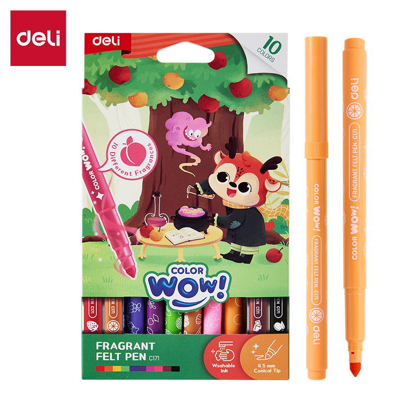 Ароматизирани флумастери Deli Color wow! EC171, връх 8.5 мм, 10 цвята