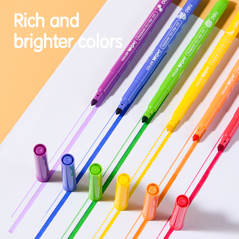 Ароматизирани флумастери Deli Color wow! EC171, връх 8.5 мм, 10 цвята