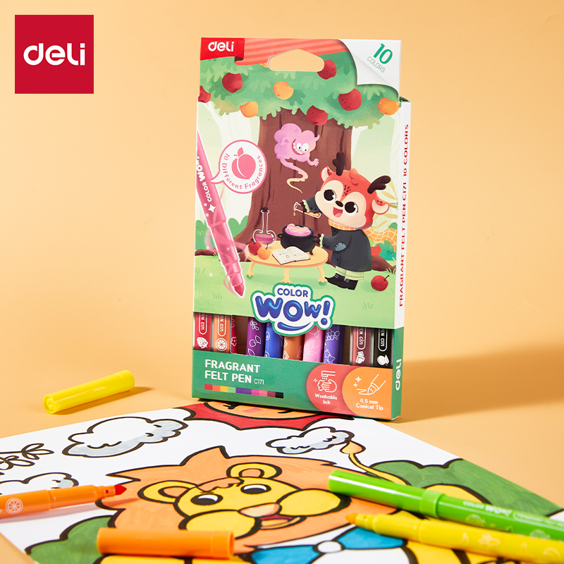 Ароматизирани флумастери Deli Color wow! EC171, връх 8.5 мм, 10 цвята