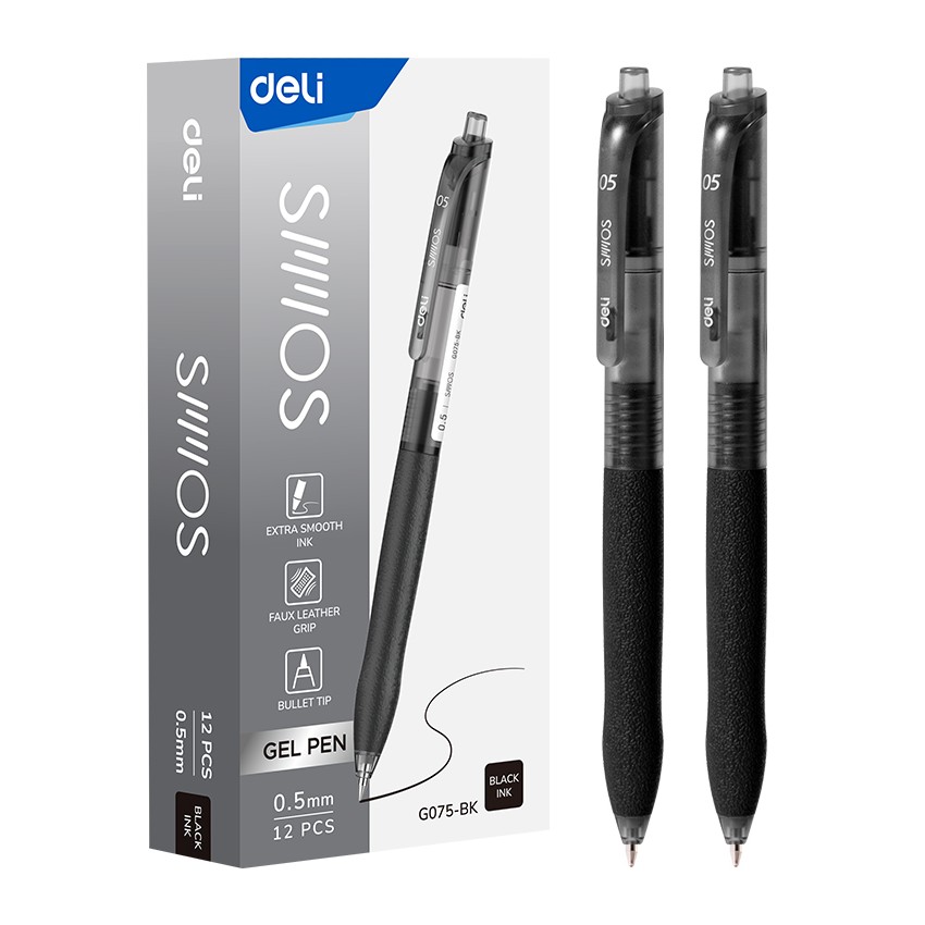 Автоматична гелова химикалка Deli Smoos EG075-BK, с грип, 0.5 мм, черна