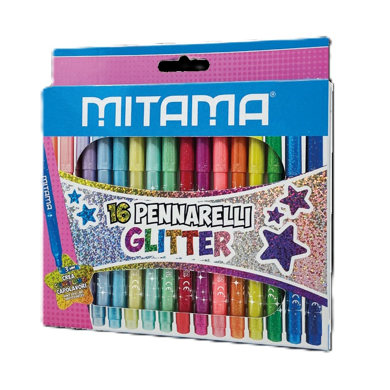 Флумастери с брокат MITAMA Glitter, 8 пастелни и 8 интензивни цвята