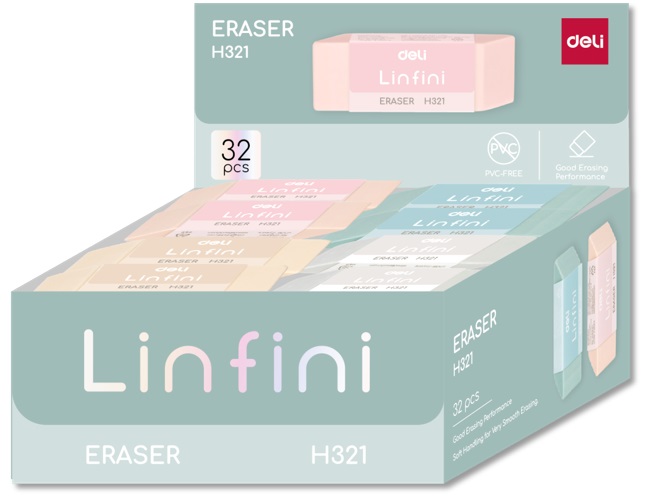 Гума за молив Deli Linfini EH321, 54х20х10.5 мм, цветна