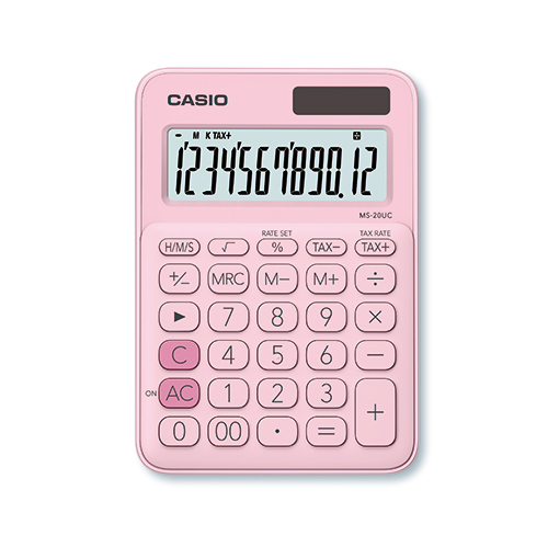 Калкулатор CASIO COLORFUL MS-20UC- PK, настолен, 12 dgt, 149.5x105x23 мм, розов