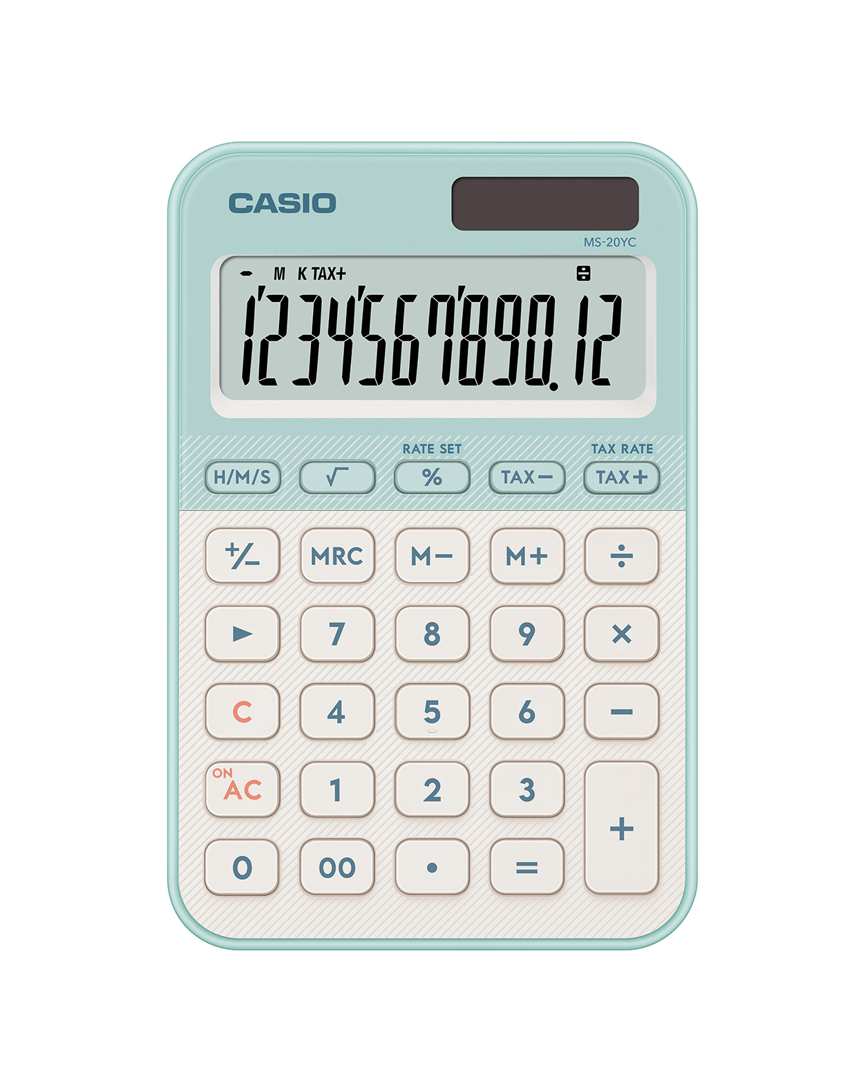 Калкулатор CASIO COLORFUL MS-20YC-LG, настолен, 12 dgt, 154.5x101x18 мм, светло зелен