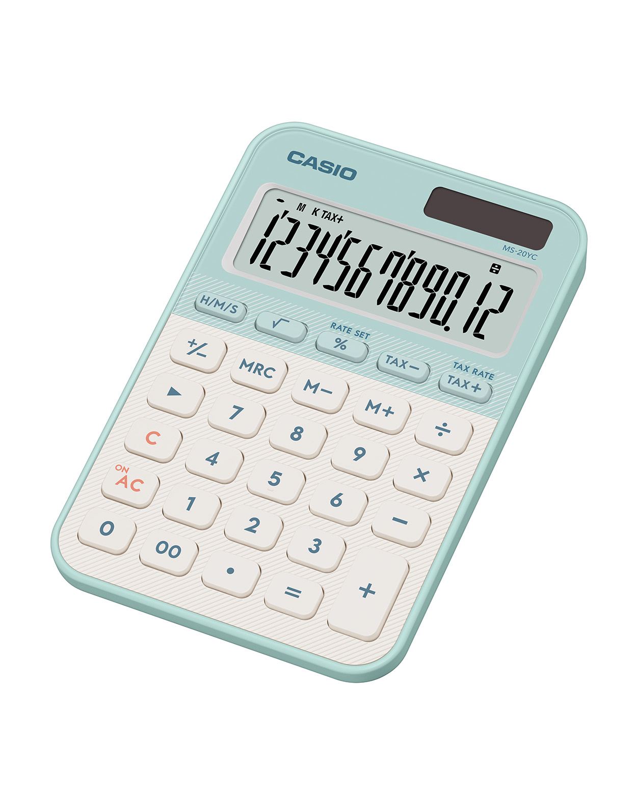 Калкулатор CASIO COLORFUL MS-20YC-LG, настолен, 12 dgt, 154.5x101x18 мм, светло зелен