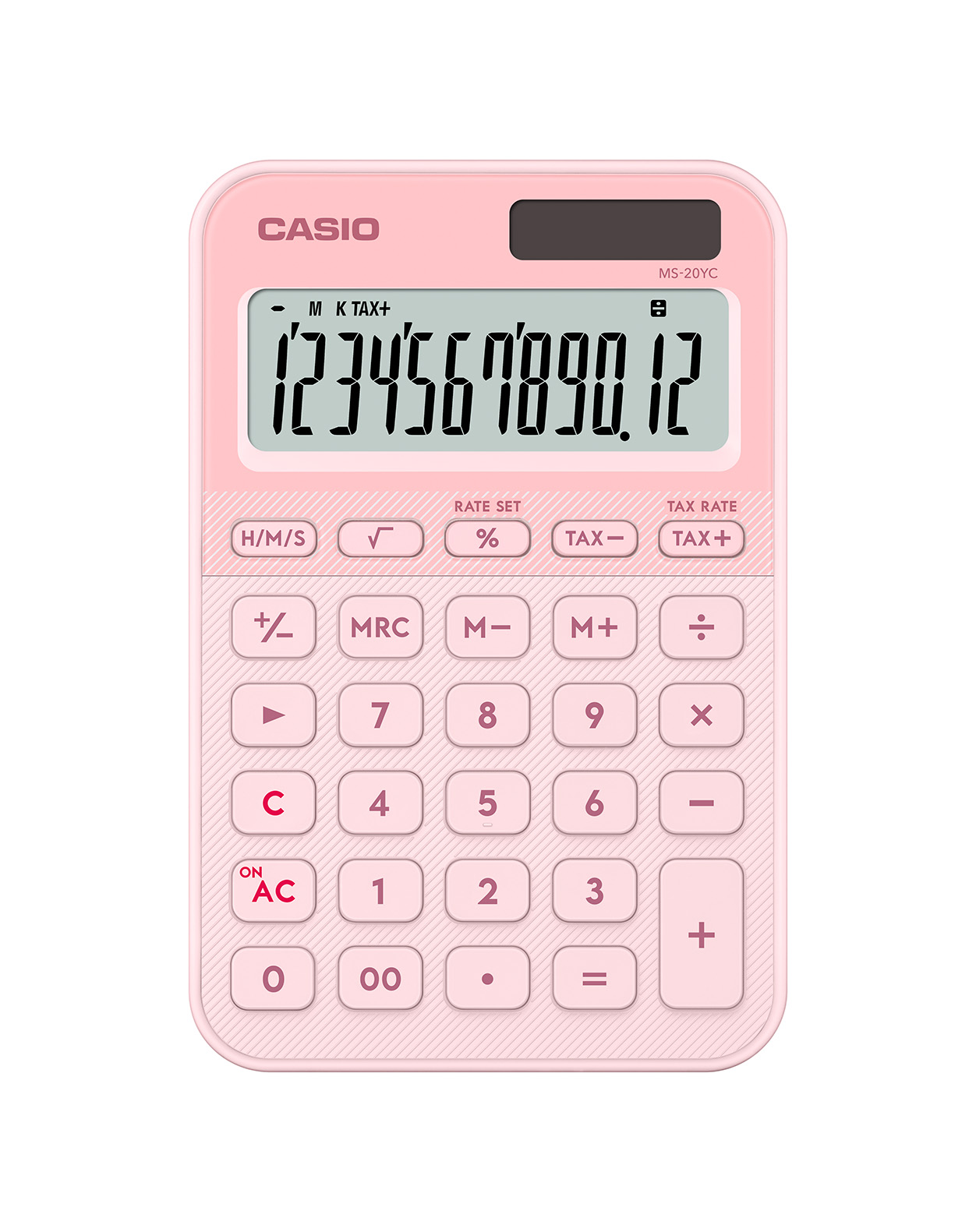 Калкулатор CASIO COLORFUL MS-20YC-LP, настолен, 12 dgt, 154.5x101x18 мм,светло розов