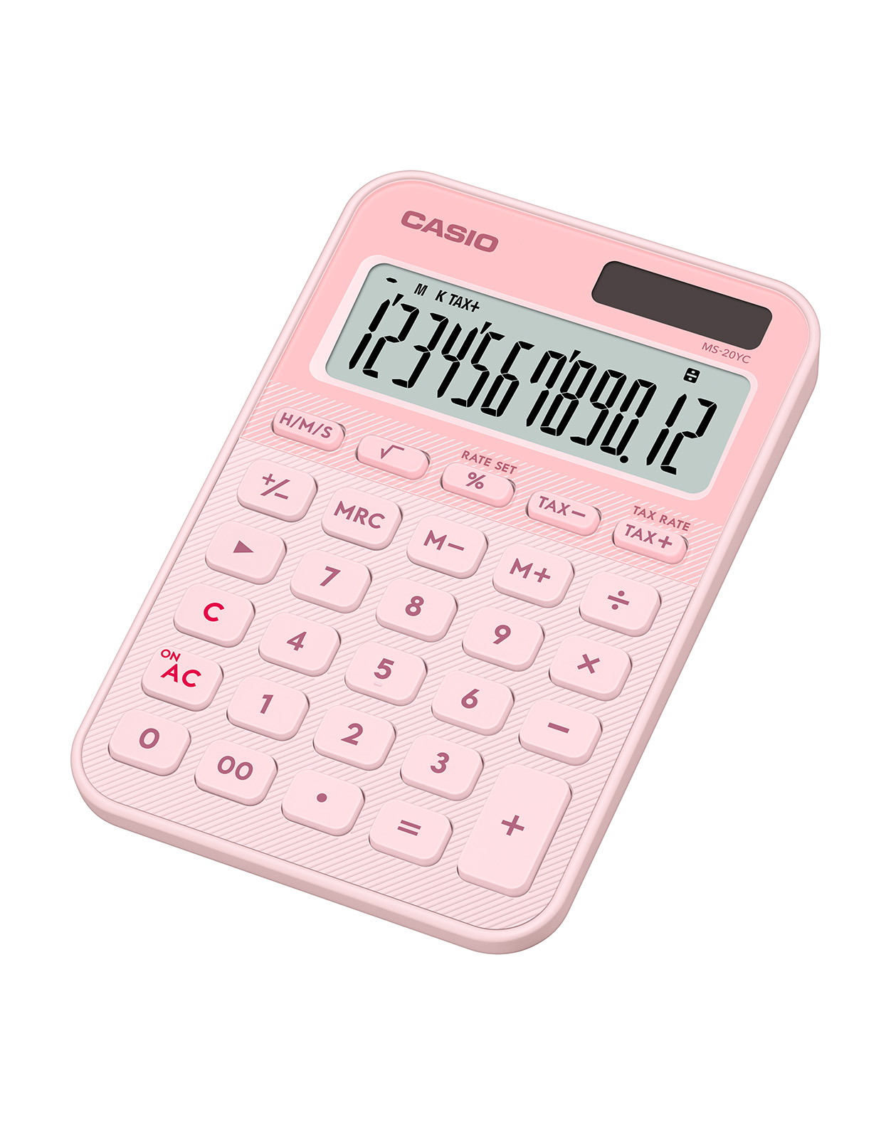 Калкулатор CASIO COLORFUL MS-20YC-LP, настолен, 12 dgt, 154.5x101x18 мм,светло розов