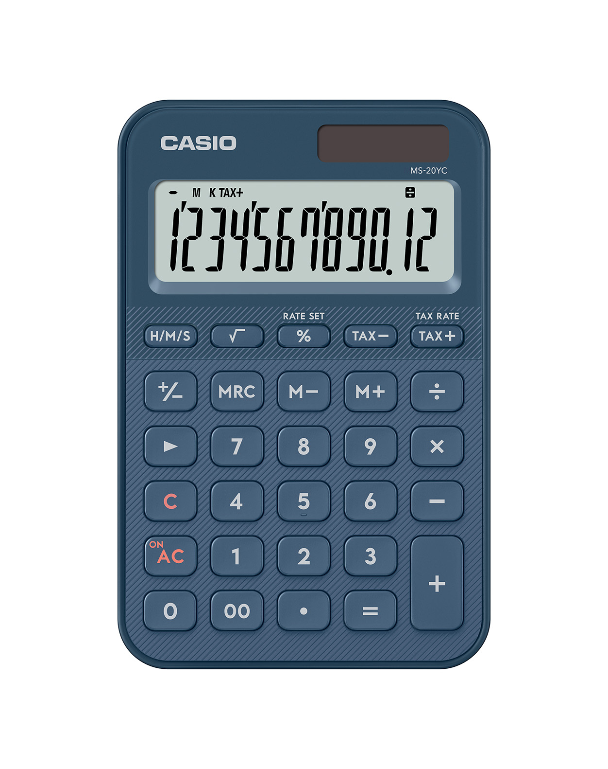 Калкулатор CASIO COLORFUL MS-20YC-NY, настолен, 12 dgt, 154.5x101x18 мм, тъмно син