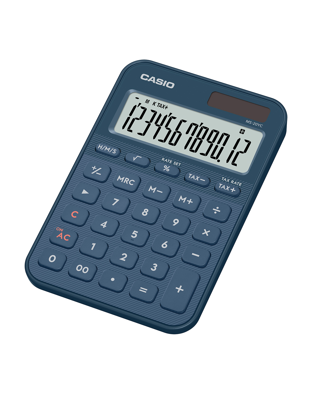Калкулатор CASIO COLORFUL MS-20YC-NY, настолен, 12 dgt, 154.5x101x18 мм, тъмно син