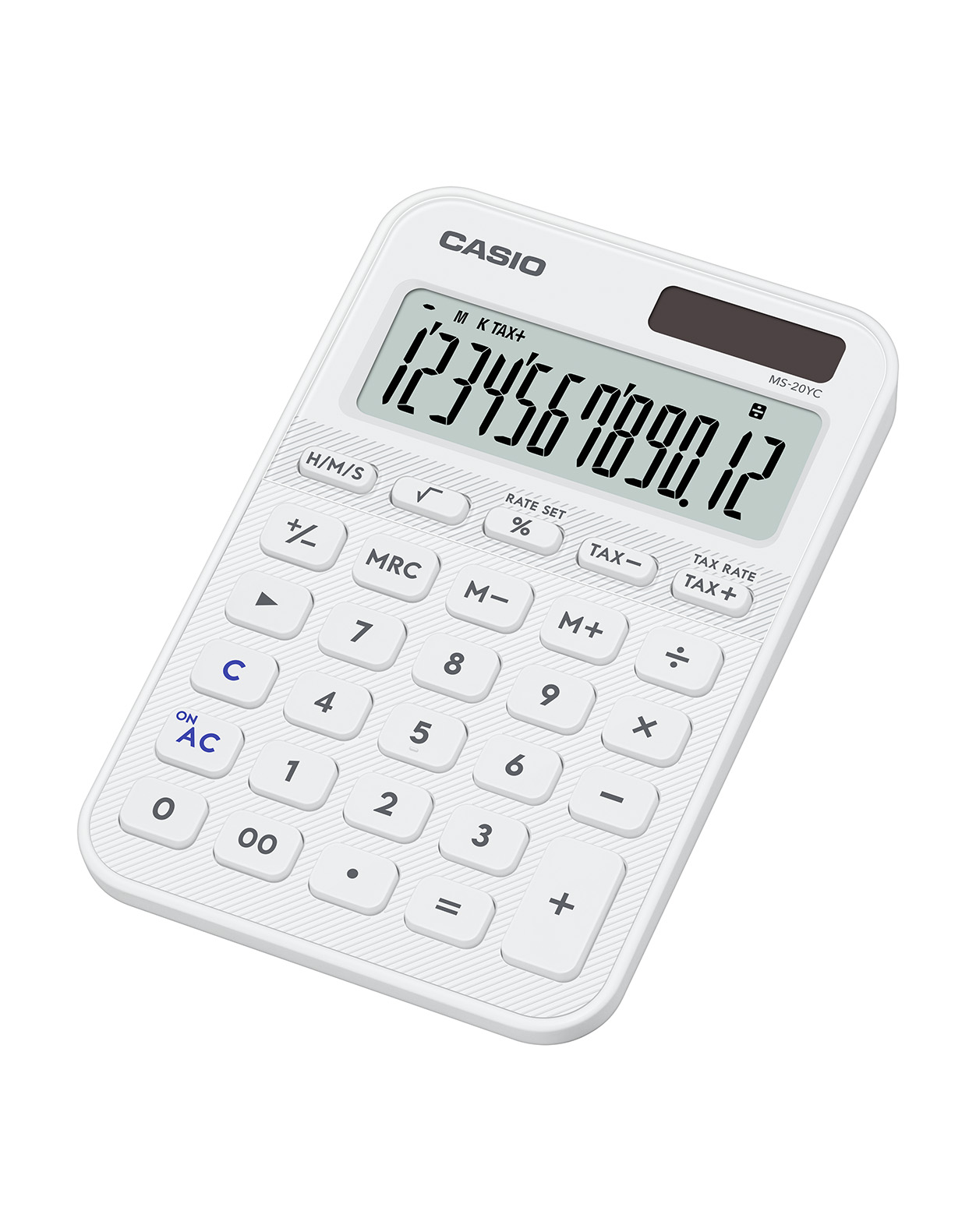 Калкулатор CASIO COLORFUL MS-20YC-W, настолен, 12 dgt, 154.5x101x18мм, бял