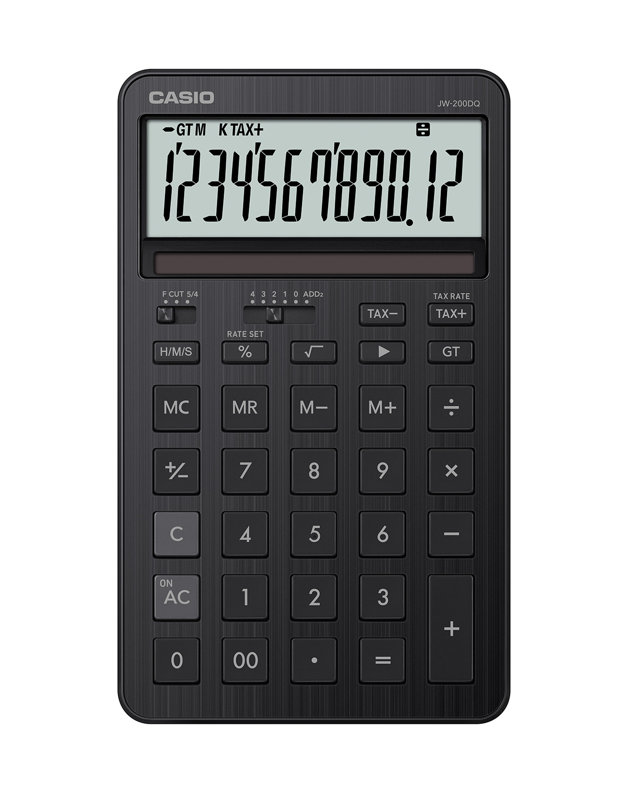 Калкулатор CASIO STYLISH JW-200DQ-BK, настолен, 12 dgt, метален панел, 182х109х20 мм, черен