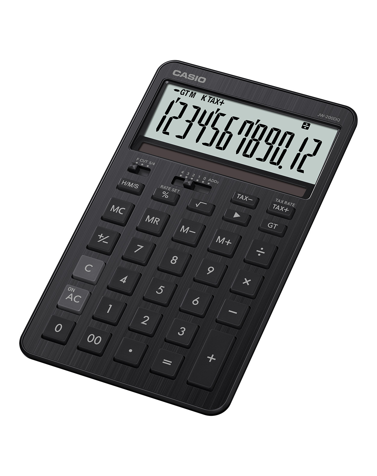Калкулатор CASIO STYLISH JW-200DQ-BK, настолен, 12 dgt, метален панел, 182х109х20 мм, черен