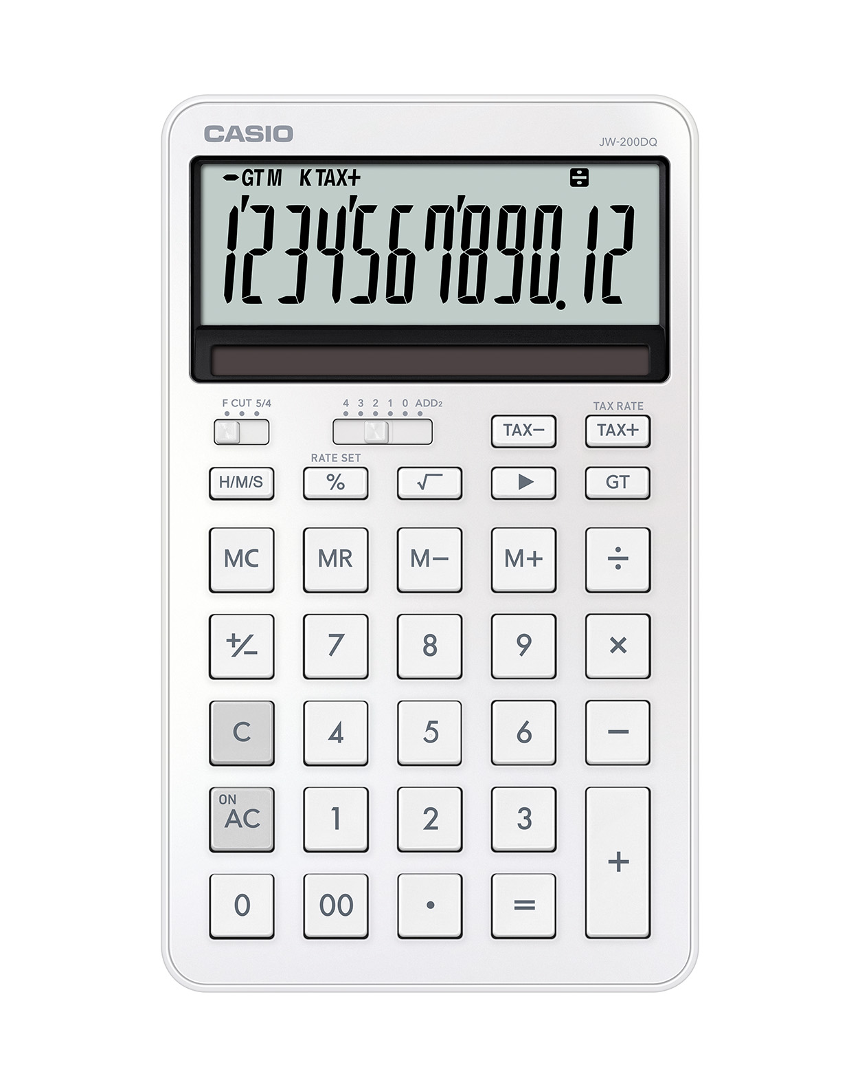 Калкулатор CASIO STYLISH JW-200DQ-WE, 12 dgt, метален панел, 182х109х20 мм, бял