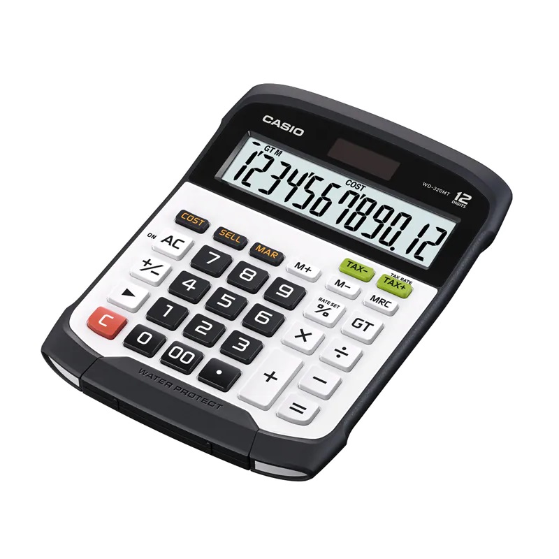 Калкулатор CASIO WD-320MT, настолен, водоустойчив, 12 dgt, 195х145х36 мм, гумен панел, бял