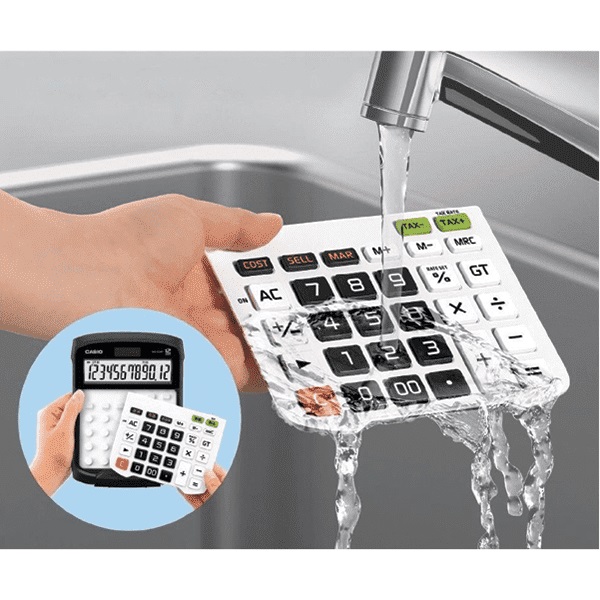 Калкулатор CASIO WD-320MT, настолен, водоустойчив, 12 dgt, 195х145х36 мм, гумен панел, бял