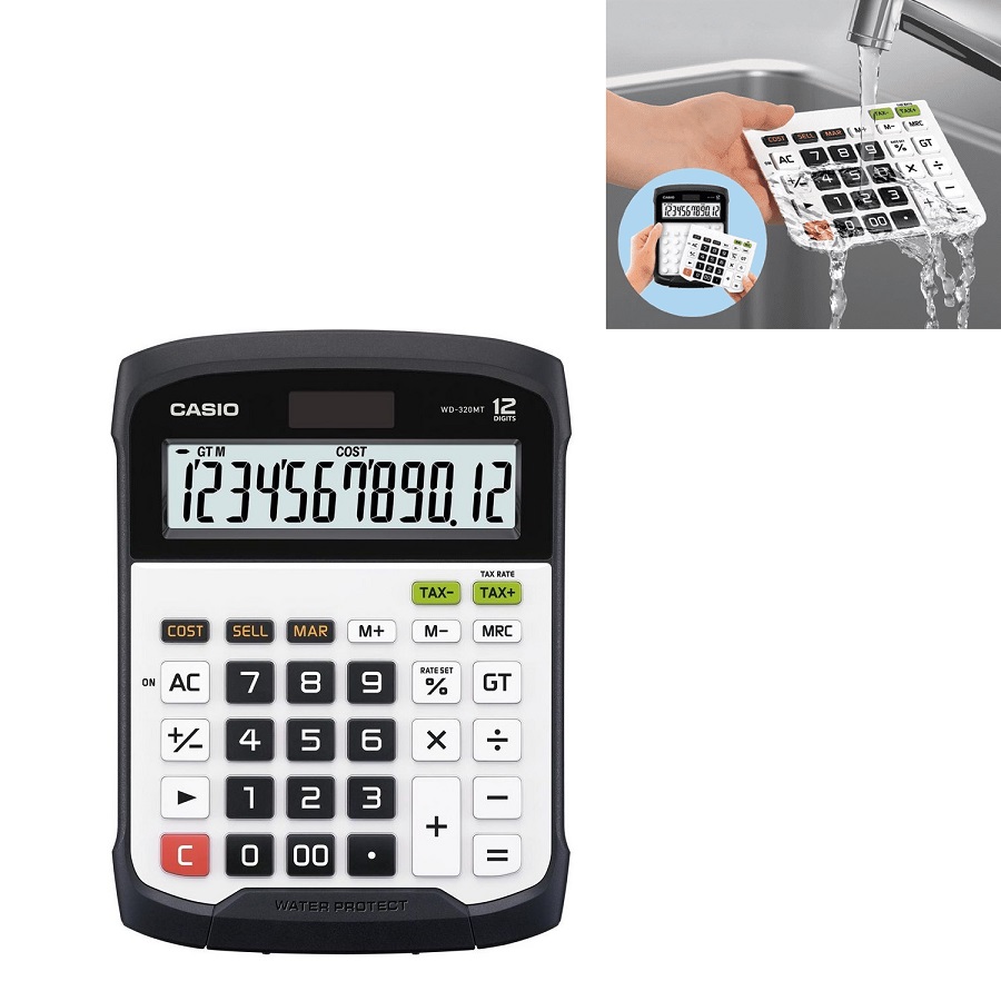 Калкулатор CASIO WD-320MT, настолен, водоустойчив, 12 dgt, 195х145х36 мм, гумен панел, бял