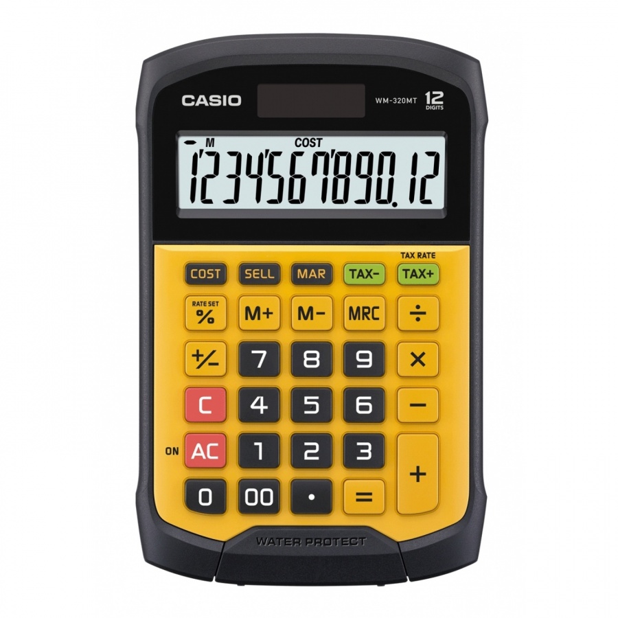 Калкулатор CASIO WM-320MT, настолен, водоустойчив, 12 dgt, 169х109х33.4 мм, гумен панел, жълт