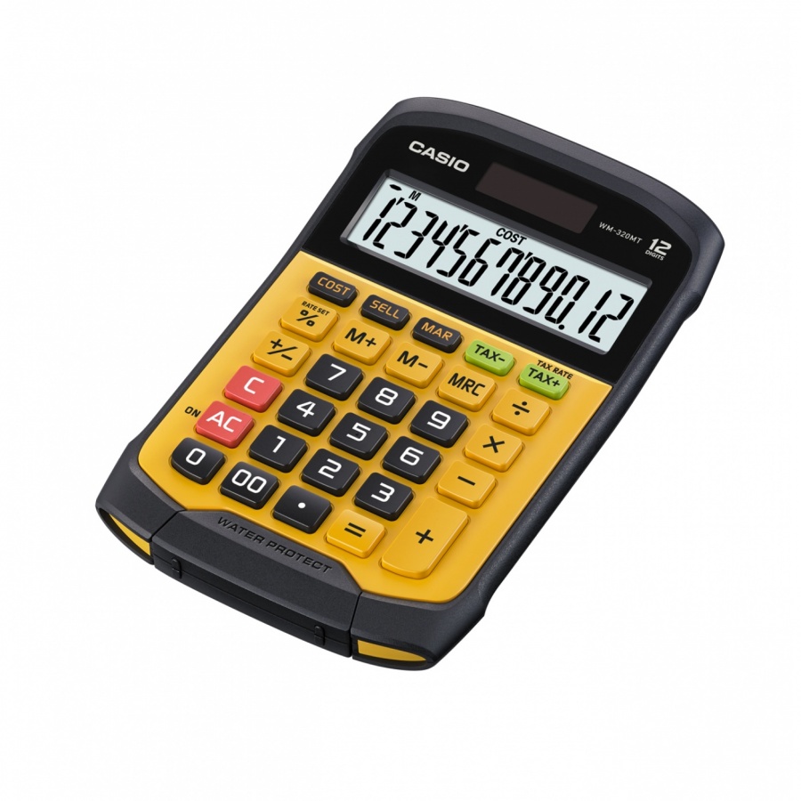 Калкулатор CASIO WM-320MT, настолен, водоустойчив, 12 dgt, 169х109х33.4 мм, гумен панел, жълт