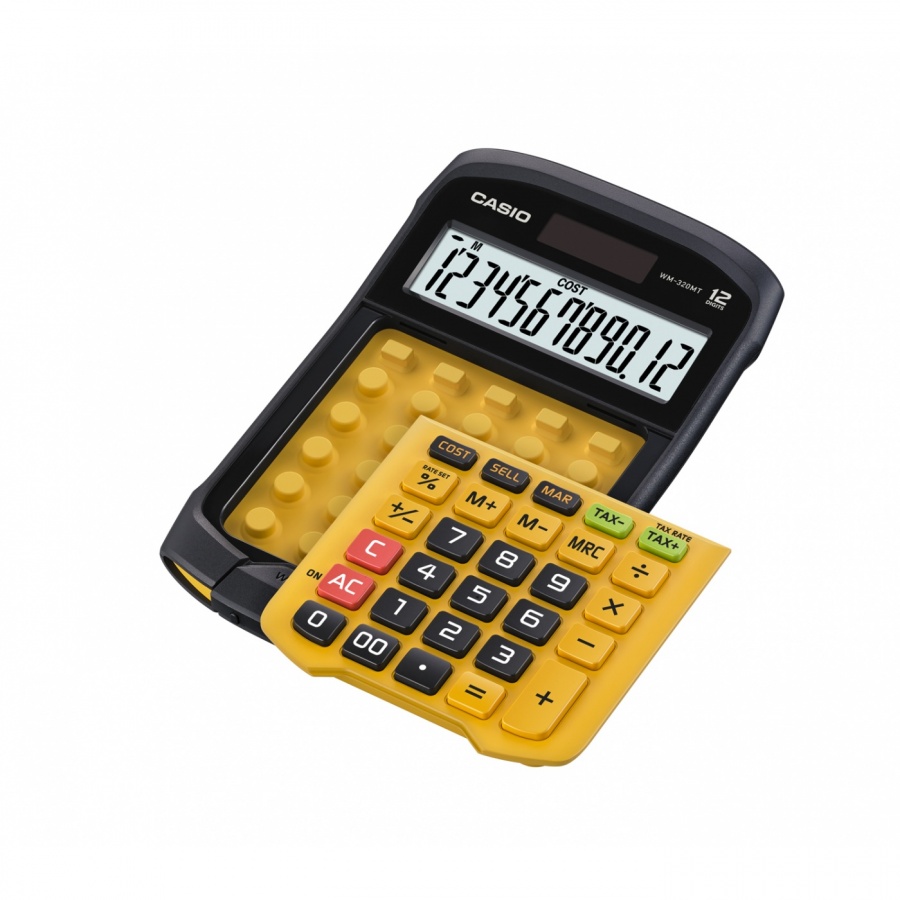 Калкулатор CASIO WM-320MT, настолен, водоустойчив, 12 dgt, 169х109х33.4 мм, гумен панел, жълт