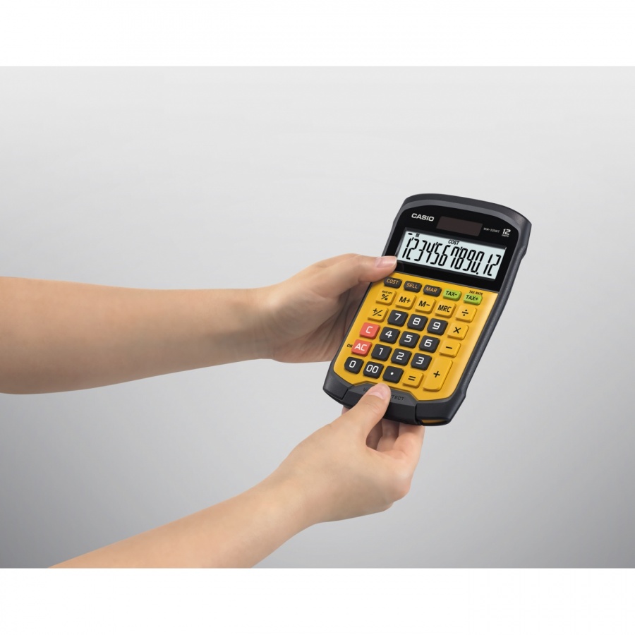 Калкулатор CASIO WM-320MT, настолен, водоустойчив, 12 dgt, 169х109х33.4 мм, гумен панел, жълт
