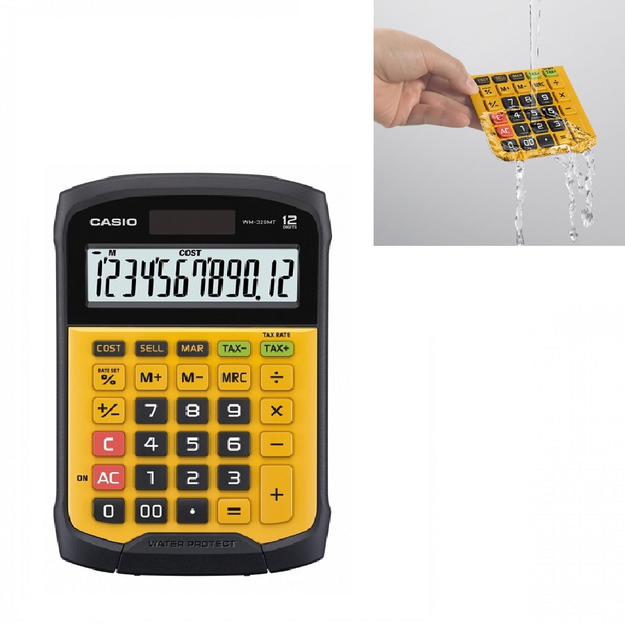 Калкулатор CASIO WM-320MT, настолен, водоустойчив, 12 dgt, 169х109х33.4 мм, гумен панел, жълт