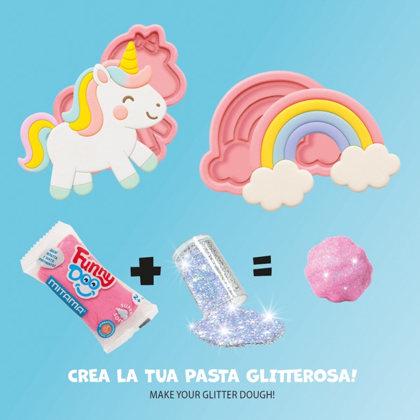 Комплект за моделиране MITAMA Funny Doo GlitterBag, 350 г, 7 цвята моделин, глитерен прах, 14 части
