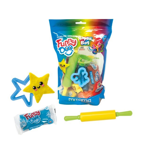 Комплект за моделиране MITAMA Funny Doo Happy Bag, 7 цвята моделин, с аксесоари, 14 части