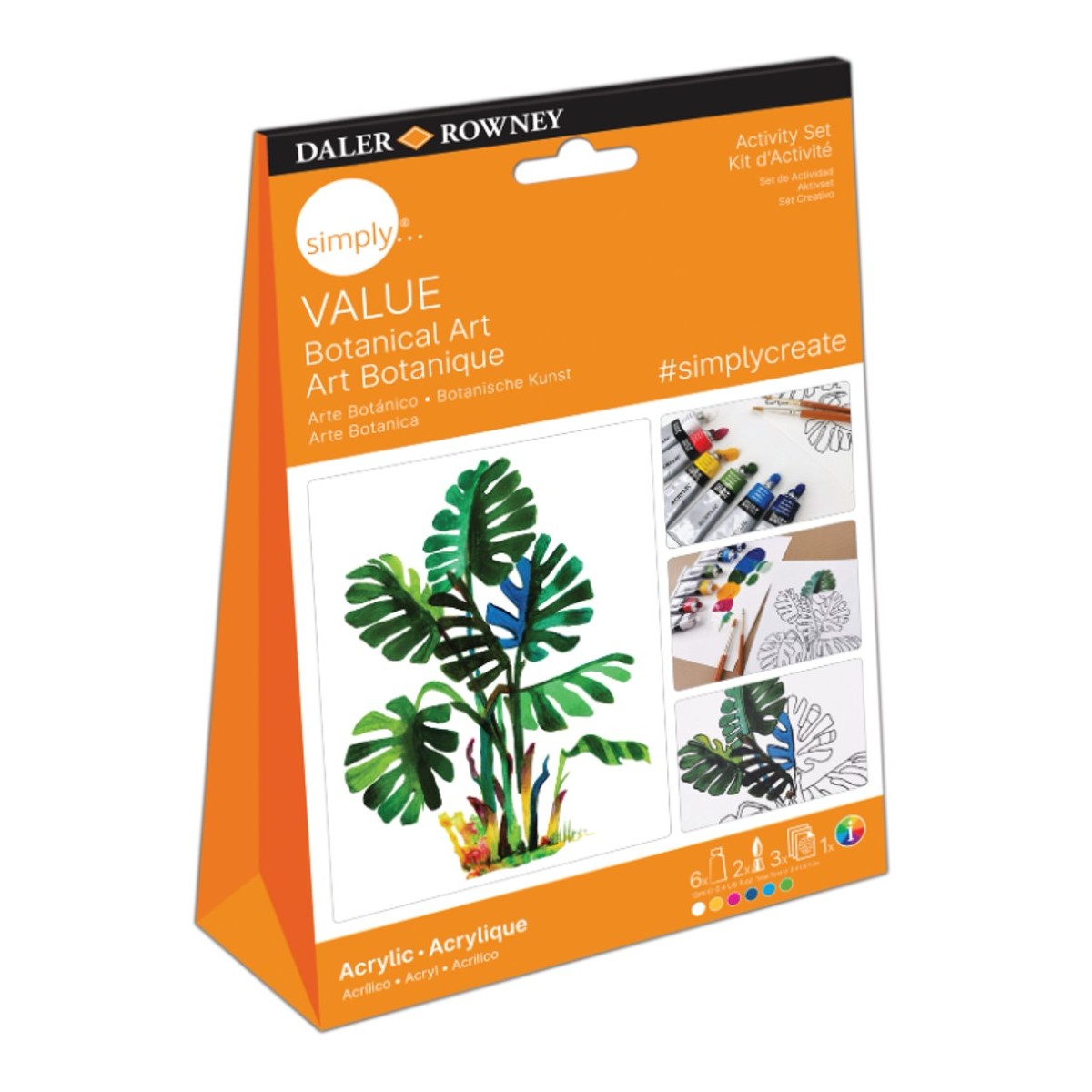Комплект за рисуване с акрилни бои DALER-ROWNEY Activity Set Acrylic - Botanical, 12 части