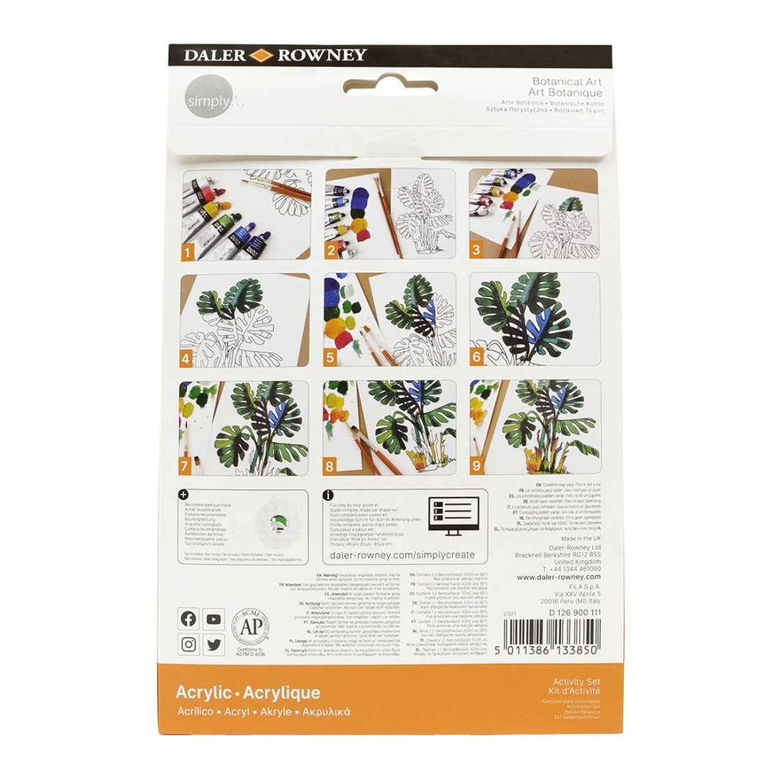 Комплект за рисуване с акрилни бои DALER-ROWNEY Activity Set Acrylic - Botanical, 12 части