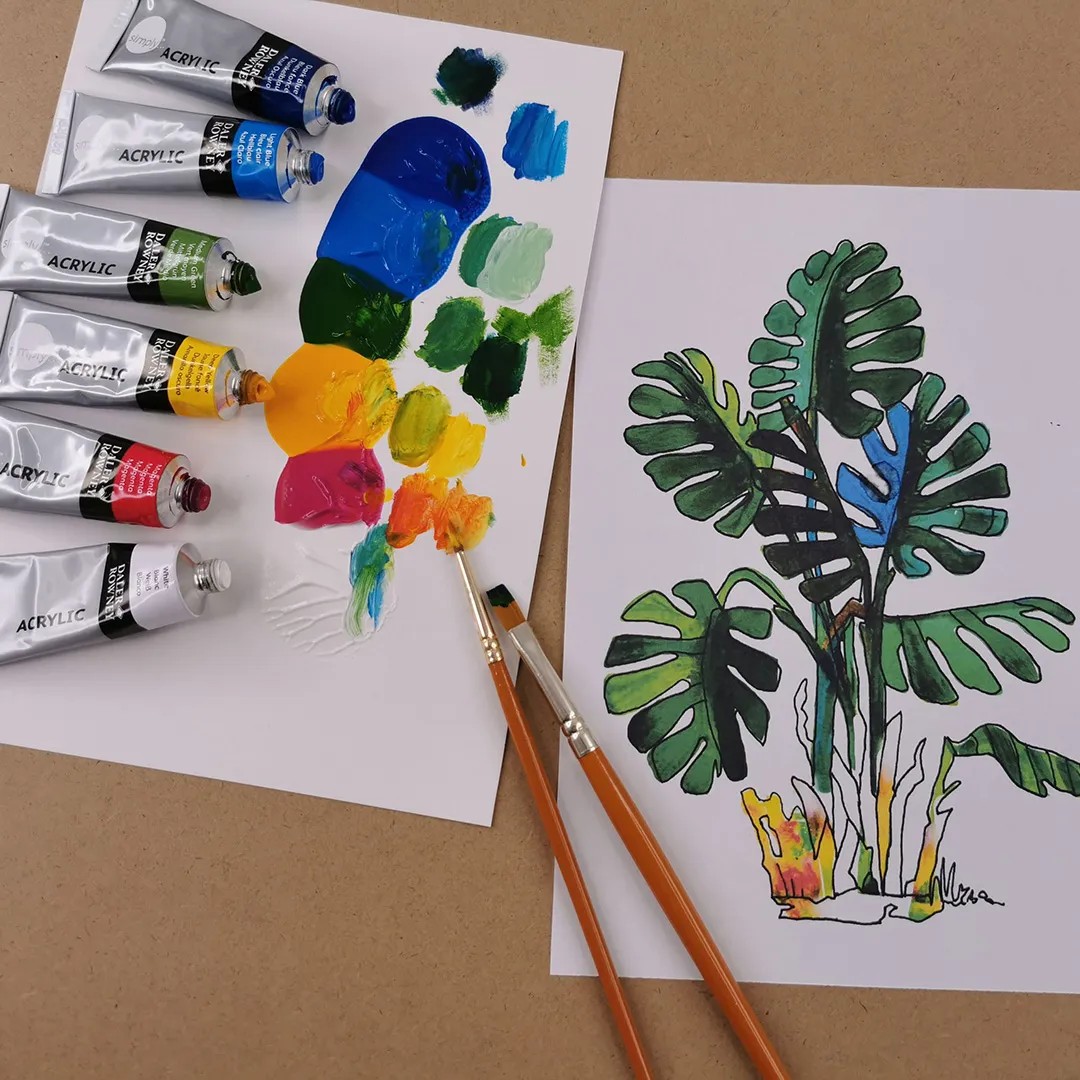 Комплект за рисуване с акрилни бои DALER-ROWNEY Activity Set Acrylic - Botanical, 12 части