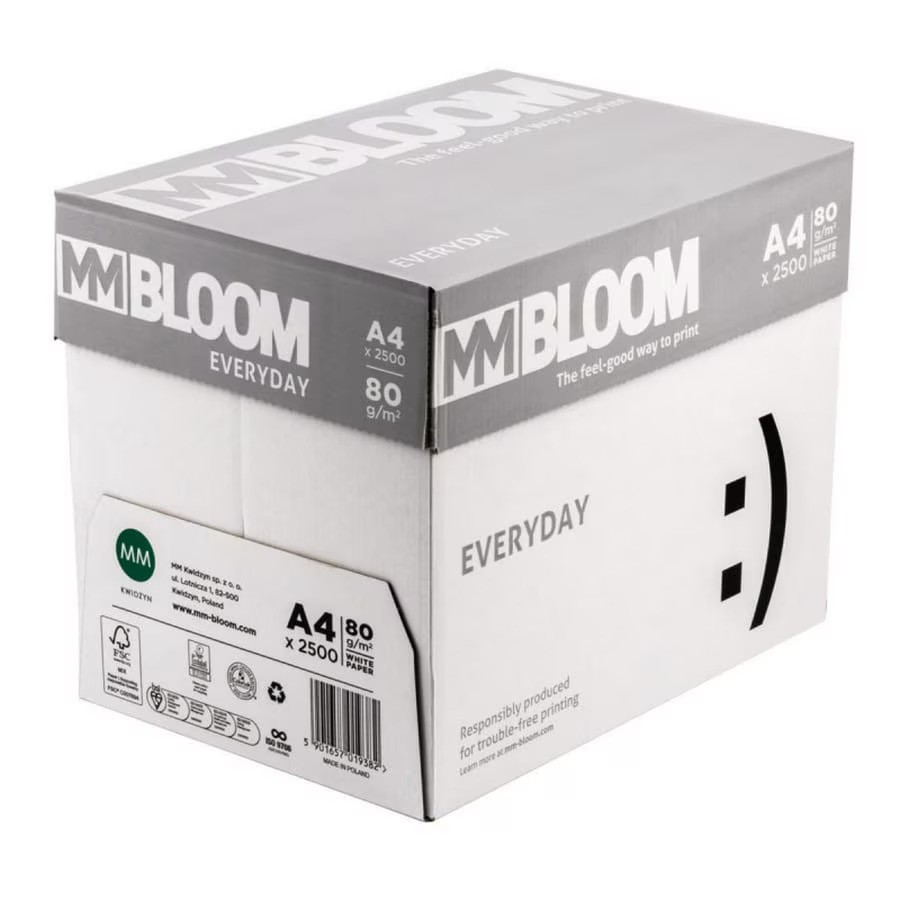 Копирна хартия Bloom Essential, А4, 80 г, бяла, CIE белота 146, PEFC, пакет 500 л.