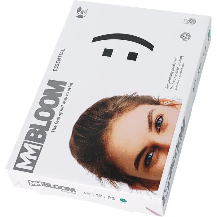 Копирна хартия Bloom Essential, А4, 80 г, бяла, CIE белота 146, PEFC, пакет 500 л.