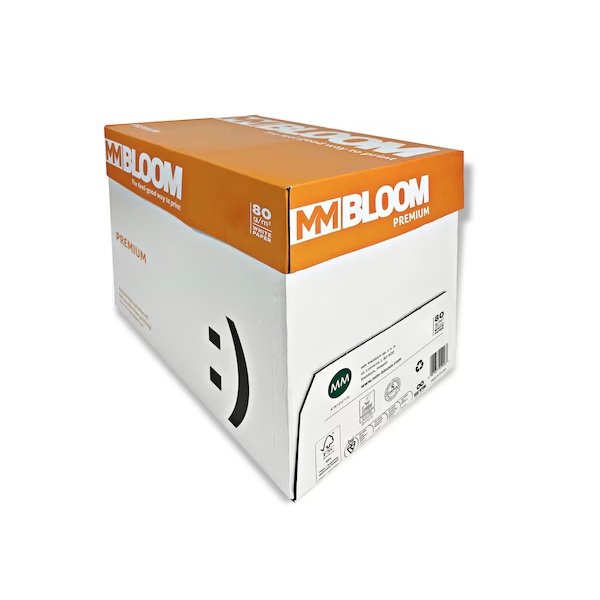 Копирна хартия Bloom Premium, А4, 80 г, бяла, CIE белота 161, PEFC, пакет 500 л.