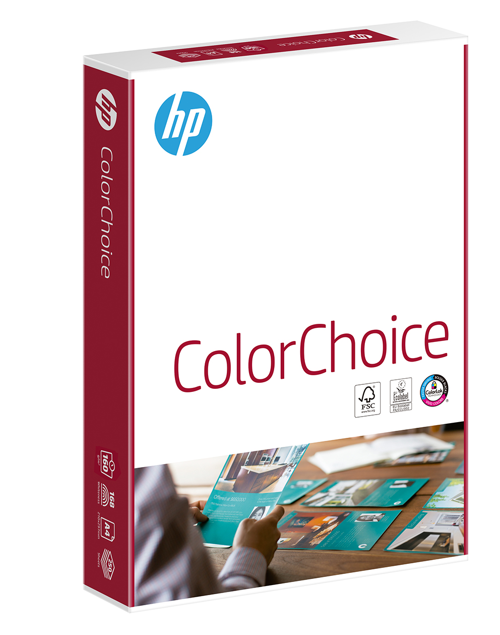 Копирна хартия HP Color Choice, А4, 160 г, бяла, CIE белота 168, FSC, пакет 250 л.