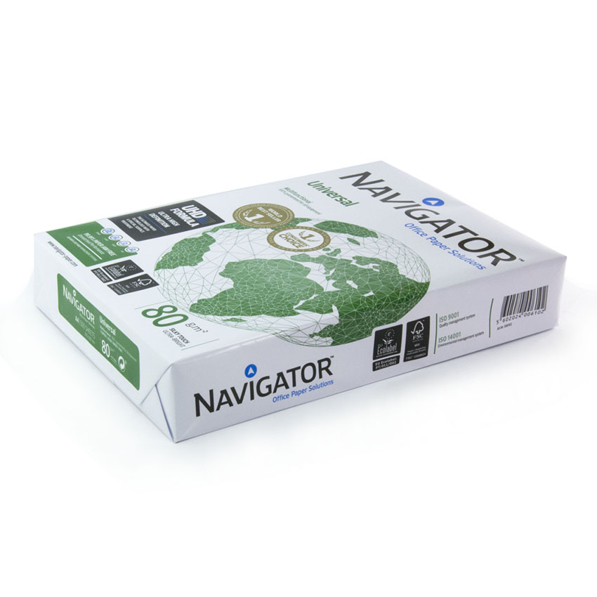 Копирна хартия NAVIGATOR Universal, А4, 80 г, бяла, CIE белота 169, FSC, пакет 500 л.