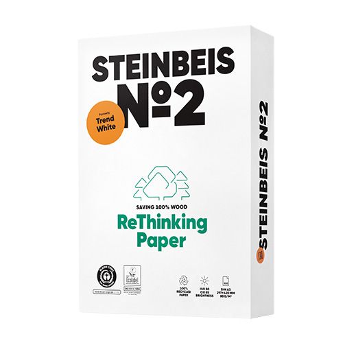Копирна хартия STEINBEIS №2 ReThinking, А4, 80 г, 100% рециклирана, CIE белота 85, пакет 500 л.