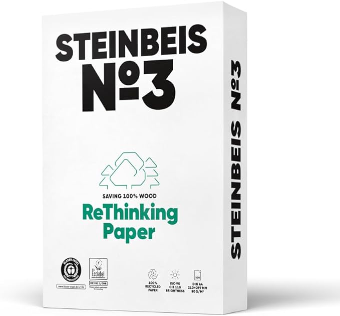 Копирна хартия STEINBEIS №3 ReThinking, А4, 80 г, 100% рециклирана, CIE белота 90, пакет 500 л.