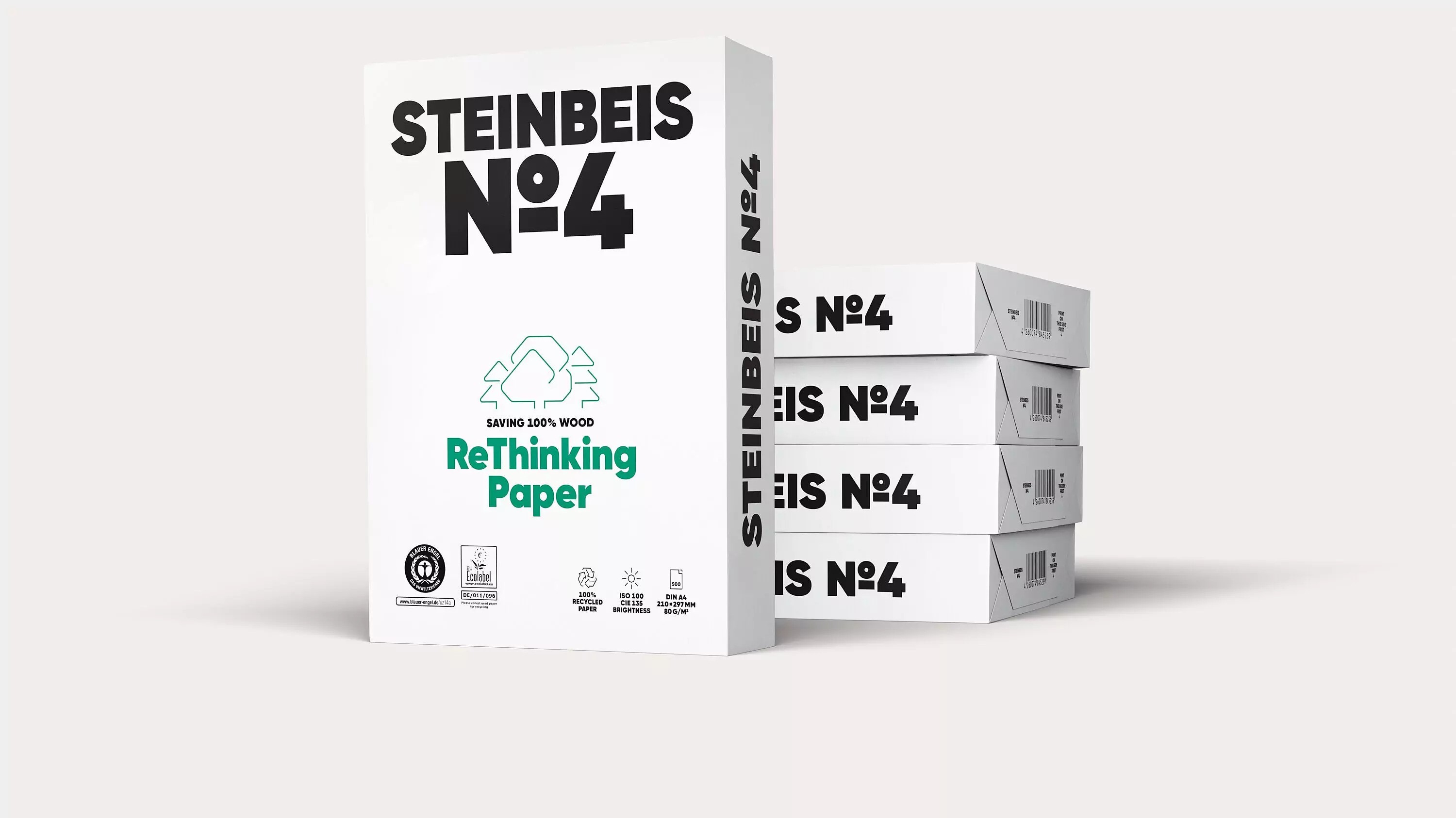 Копирна хартия STEINBEIS №4 ReThinking, А4, 80 г, 100% рециклирана, CIE белота 100, пакет 500 л.