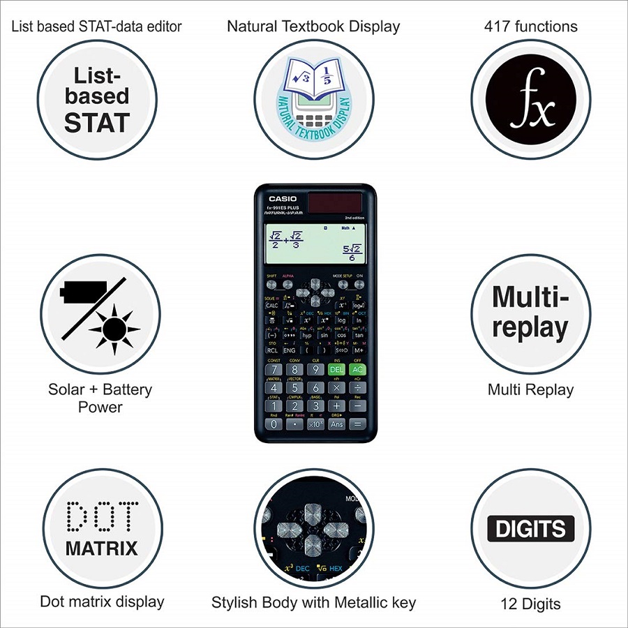 Научен калкулатор CASIO fx-991ES PLUS-2, 10+2 dgt, 417 функции, 162х77х11.1 мм, черен