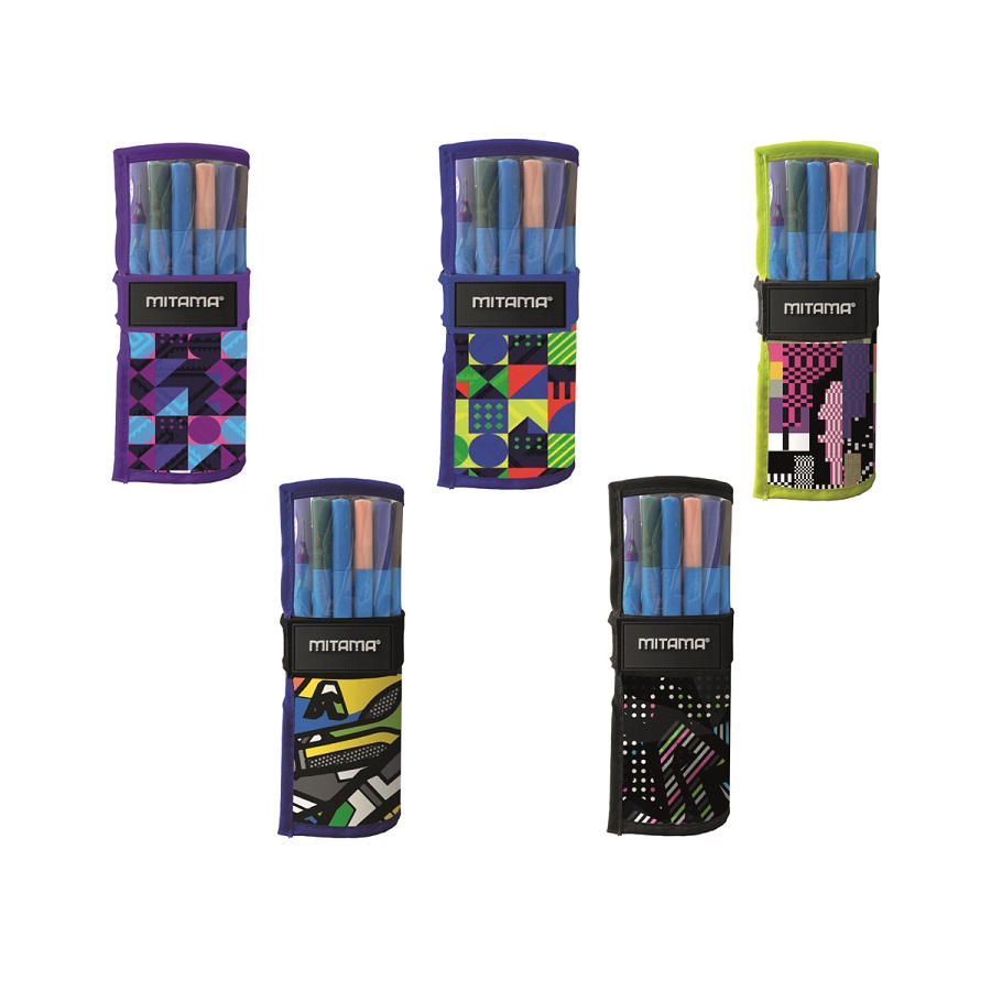 Навиващ се несесер MITAMA 2 in 1 Writing Roll от 17 тънкописци, 4 химикалки, 4 текстмаркери