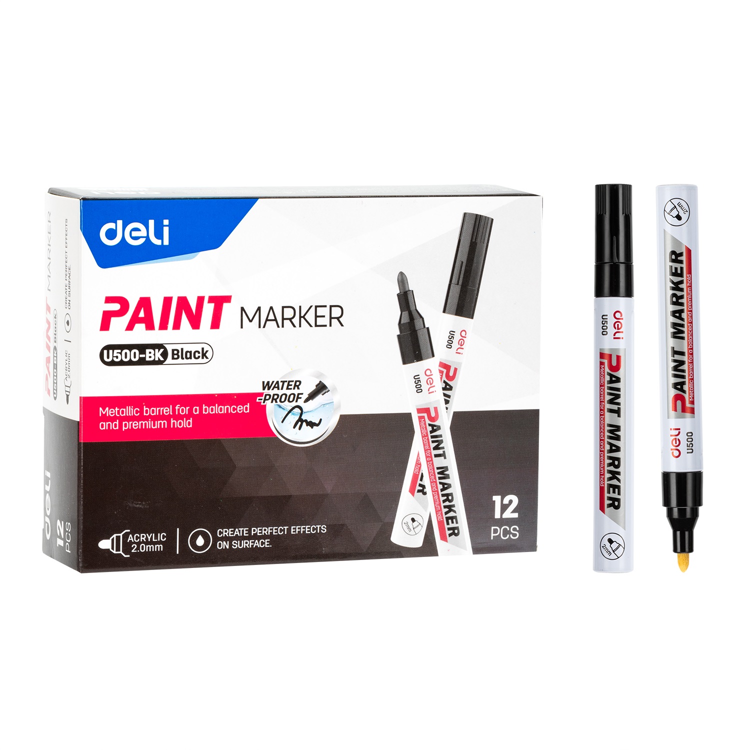 Paint маркер Deli EU500-BK, объл връх 2 мм, черен