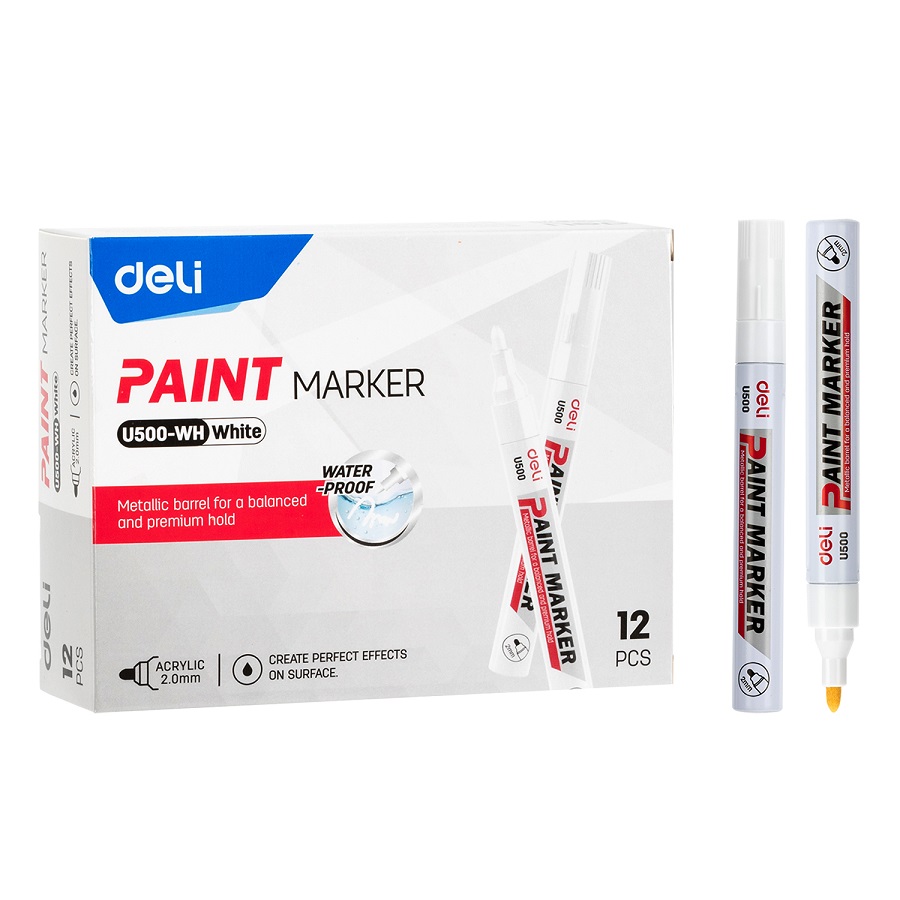 Paint маркер Deli EU500-WH, объл връх 2 мм, бял