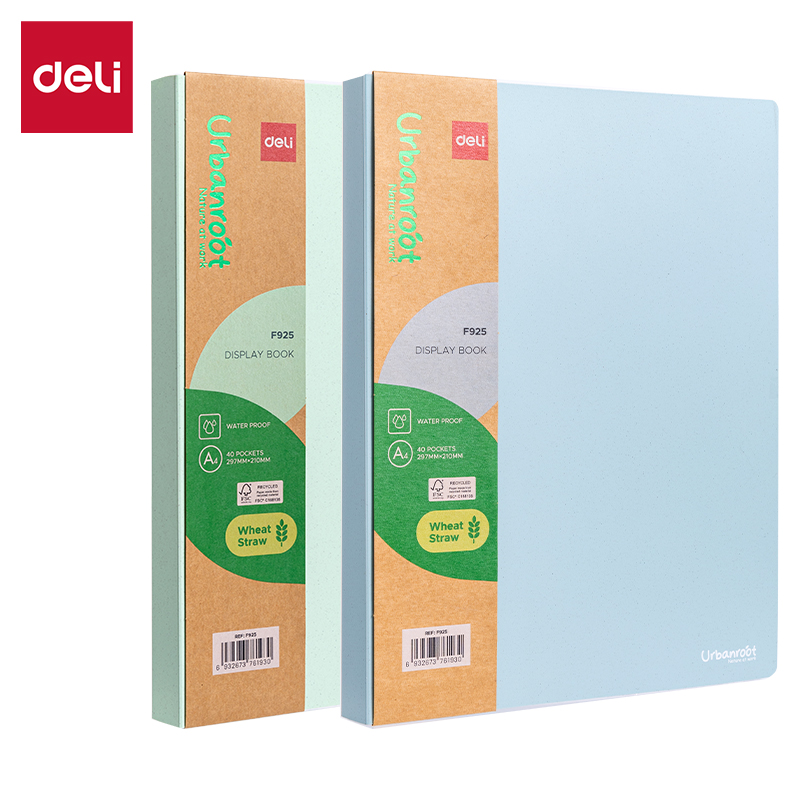 Папка с 40 джоба Deli Urbanroot EF925, A4, от пшенична слама, синя