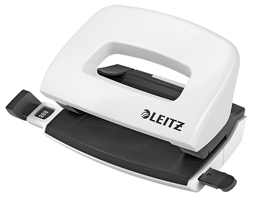 Перфоратор LEITZ WOW, за 10 л.(80 г), с ограничител, 100x70x81 мм, пластмаса + метал, перленобял