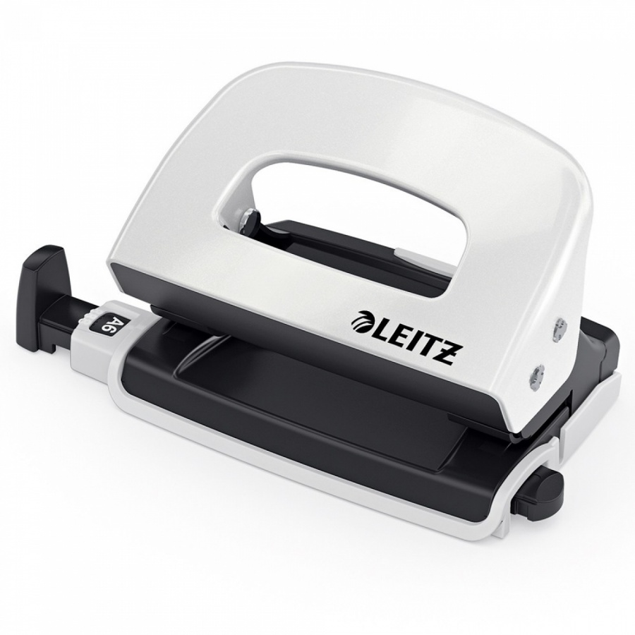 Перфоратор LEITZ WOW, за 10 л.(80 г), с ограничител, 100x70x81 мм, пластмаса + метал, перленобял