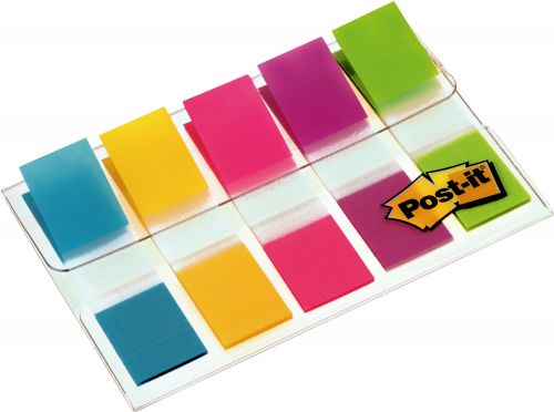 Самозалепващи индекси Post-it, PVC, 11.9x43.2 мм, 5x20 л., микс, неонови
