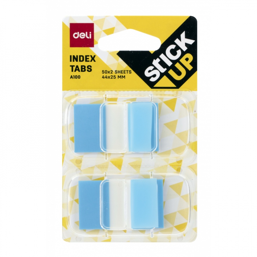 Самозалепващи индекси с диспенсър Deli Stick Up EA10001, PVC, 25х44 мм, 2х50 л., неоново сини